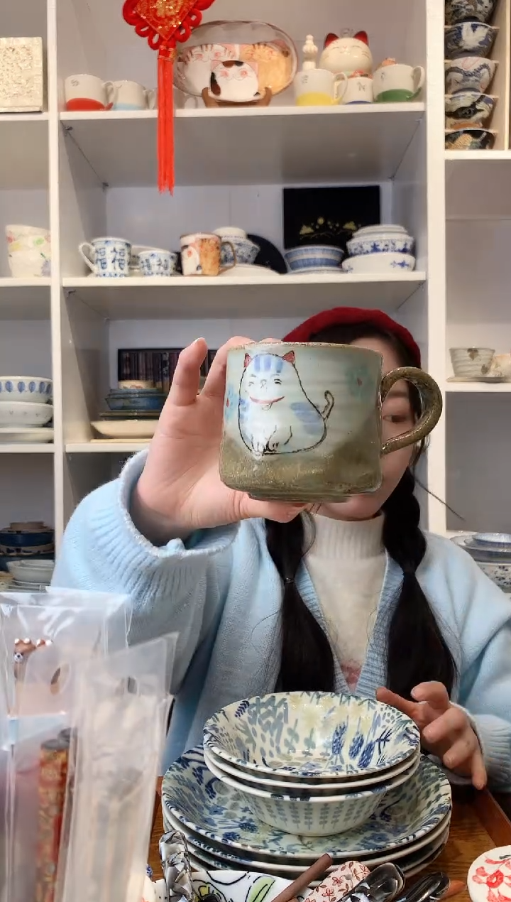 【闪购商品】耐热玻璃猫咪图案马克杯