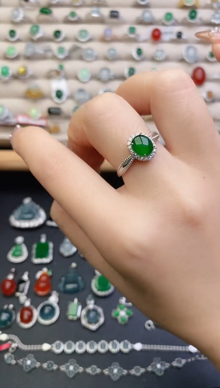 银S925镶嵌戒指翡翠0