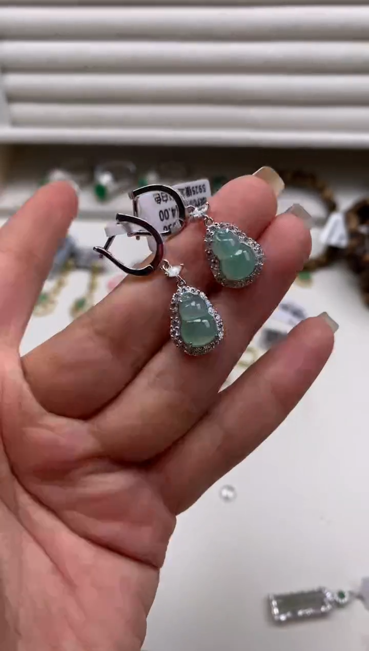 银S925镶嵌戒指翡翠耳饰5