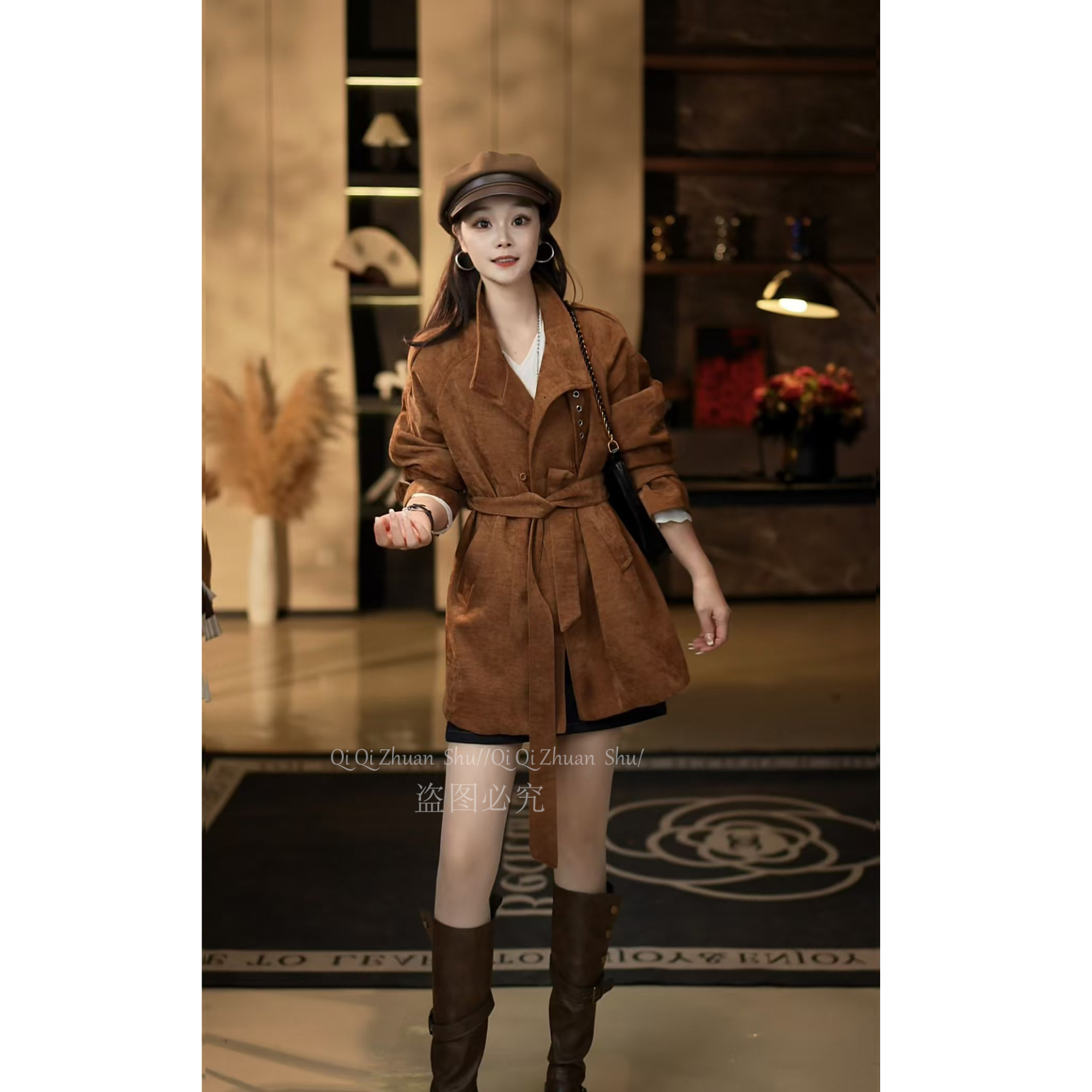 【运补5-8】咖色工装风衣外套女秋季美拉德穿搭短款加绒大衣BD501