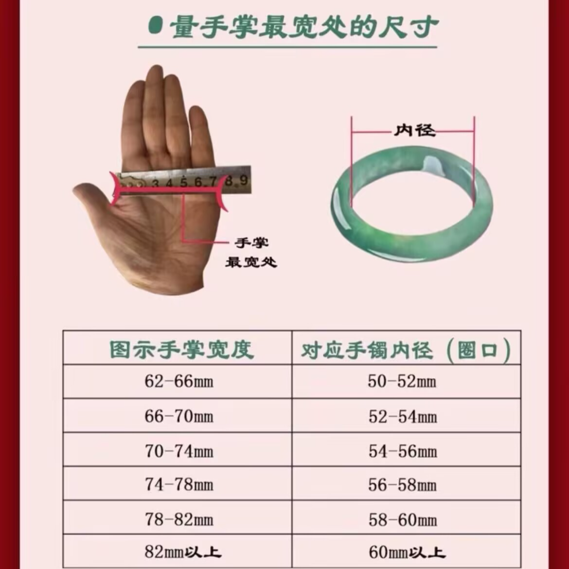 缅风精翠手镯圈口测量方法（如图所示）