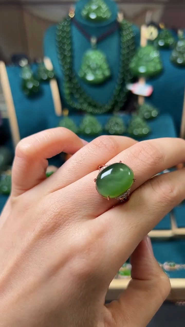 【闪购商品】和田玉（碧玉）戒指银S925镶嵌碧玉