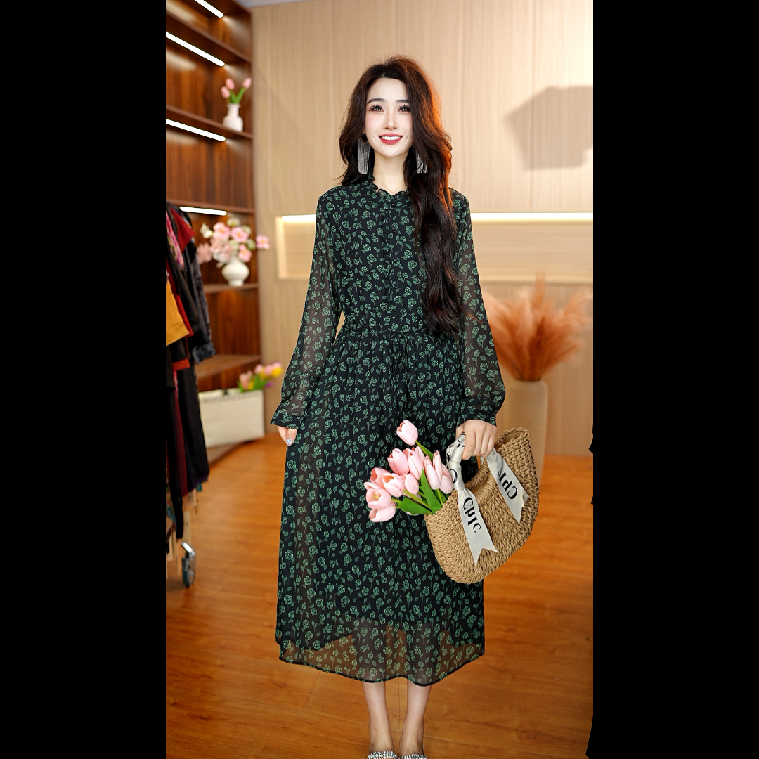 7676-20（绿玫瑰）新款女士连衣裙