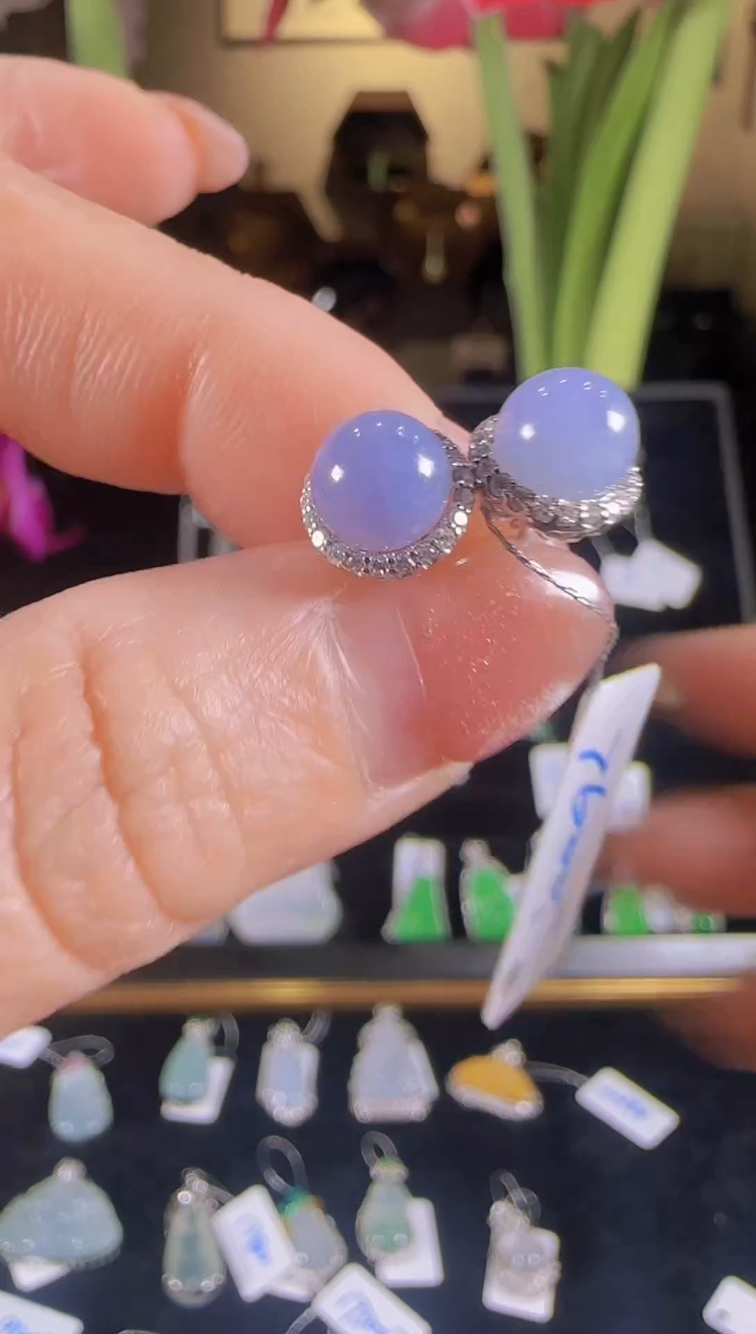 【闪购商品】翡翠耳钉18K金镶嵌紫罗兰圆珠