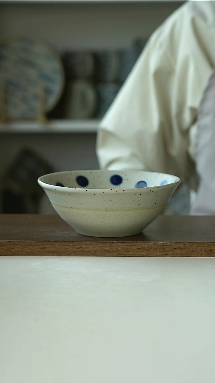 陶瓷粗陶手绘蓝宝石早餐碗14.5@4-2@