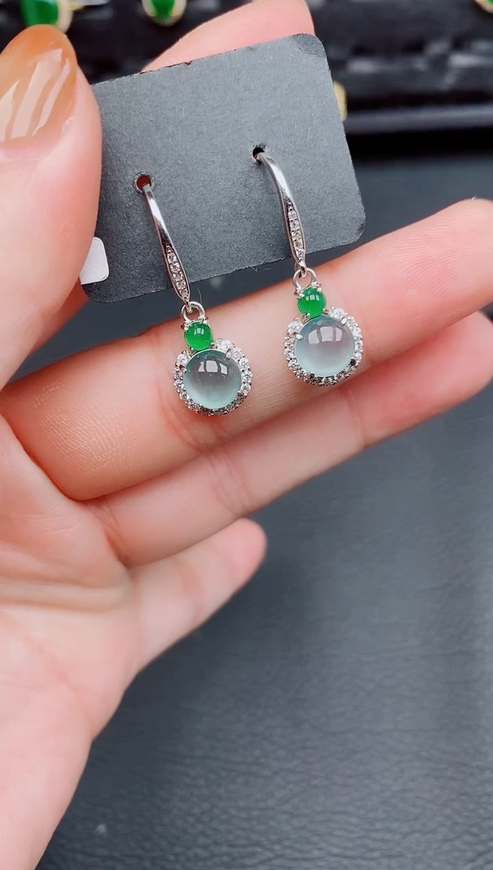 【闪购商品】翡翠耳饰银S925镶嵌天然a货翡翠350