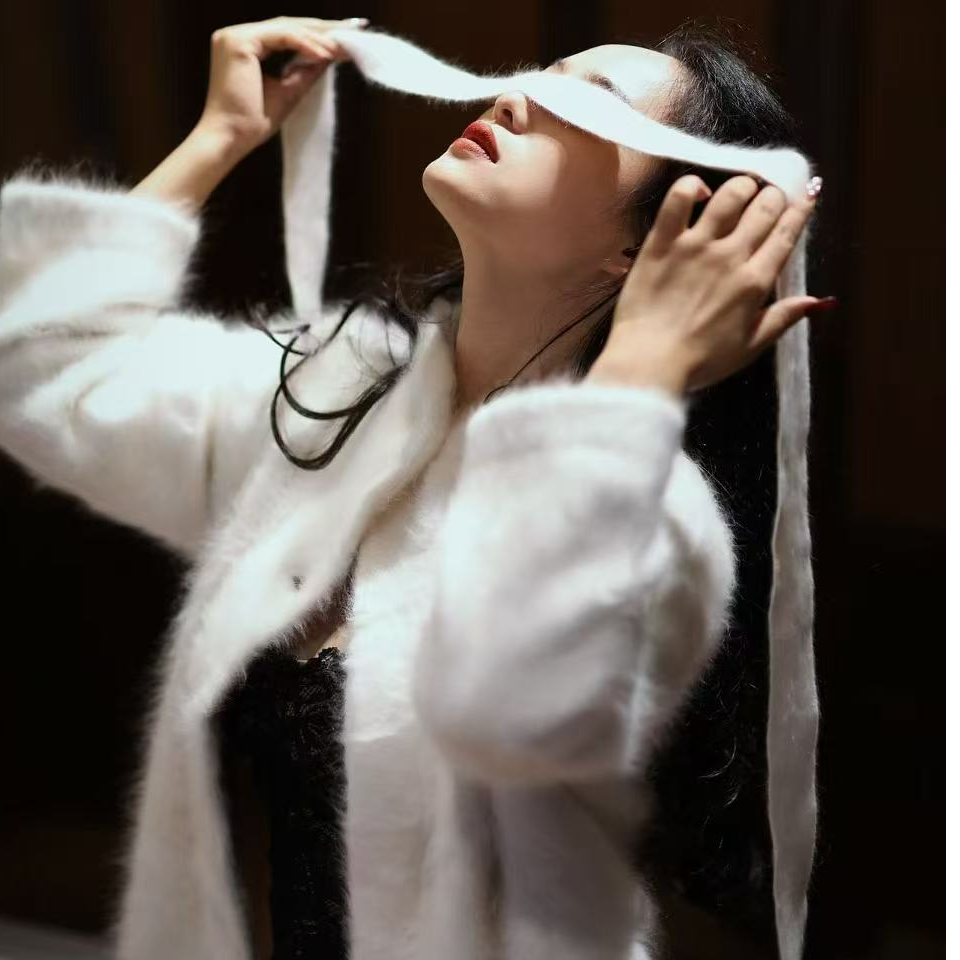 【“绒”生富贵系列】100%其他特种小动物绒3条毛开衫富婆装R1224-2