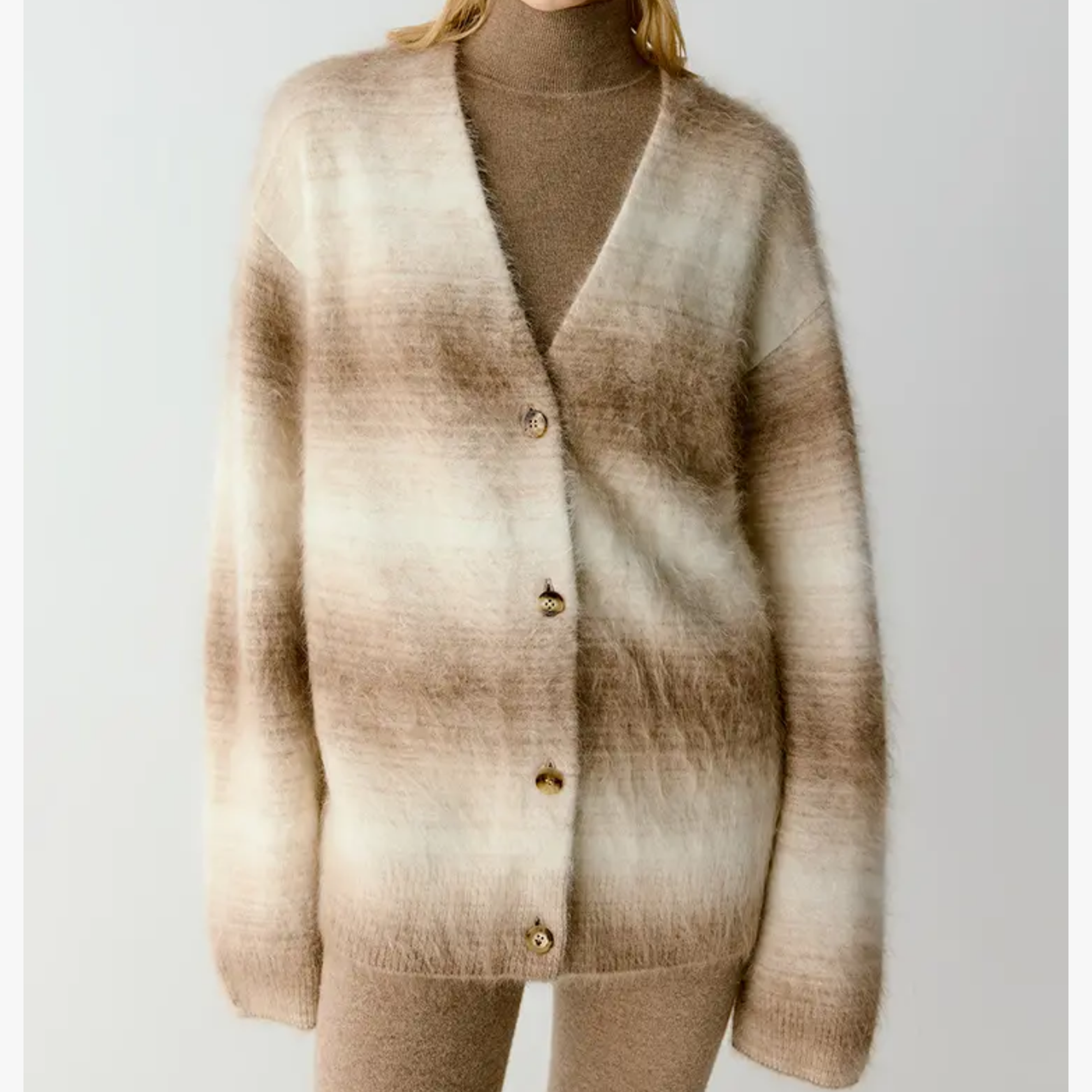 PASTYPE 100山羊绒拉绒V领渐变驼色针织开衫Q-ZZ-80052