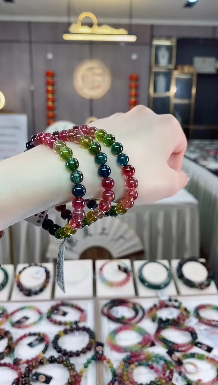 【闪购商品】碧玺收藏级三圈手串7mm+未镶嵌一物一证dan