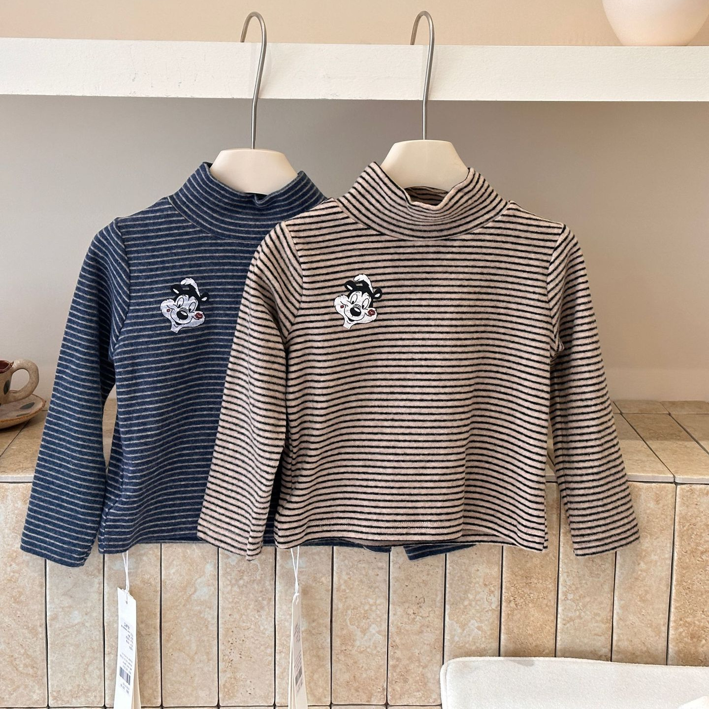 PPM.可贴身穿男童打底衫冬款韩版加厚松鼠条纹打底儿童保暖潮