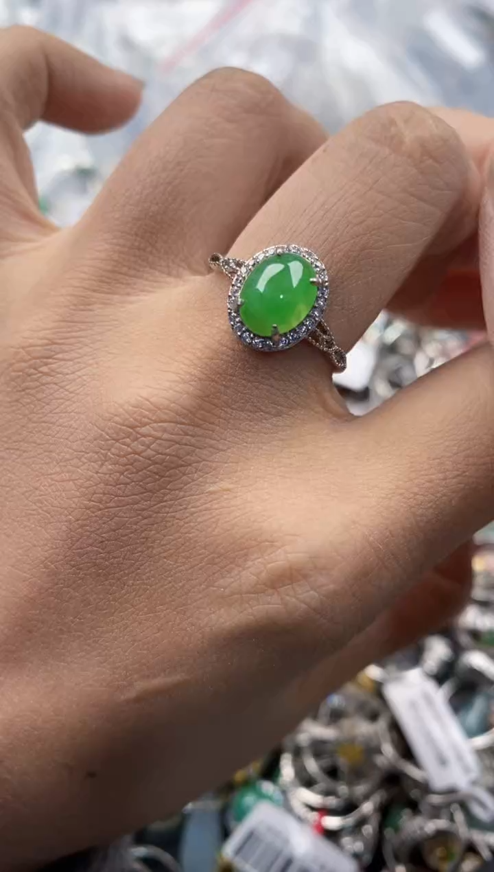 银S925镶嵌戒指翡翠888---10