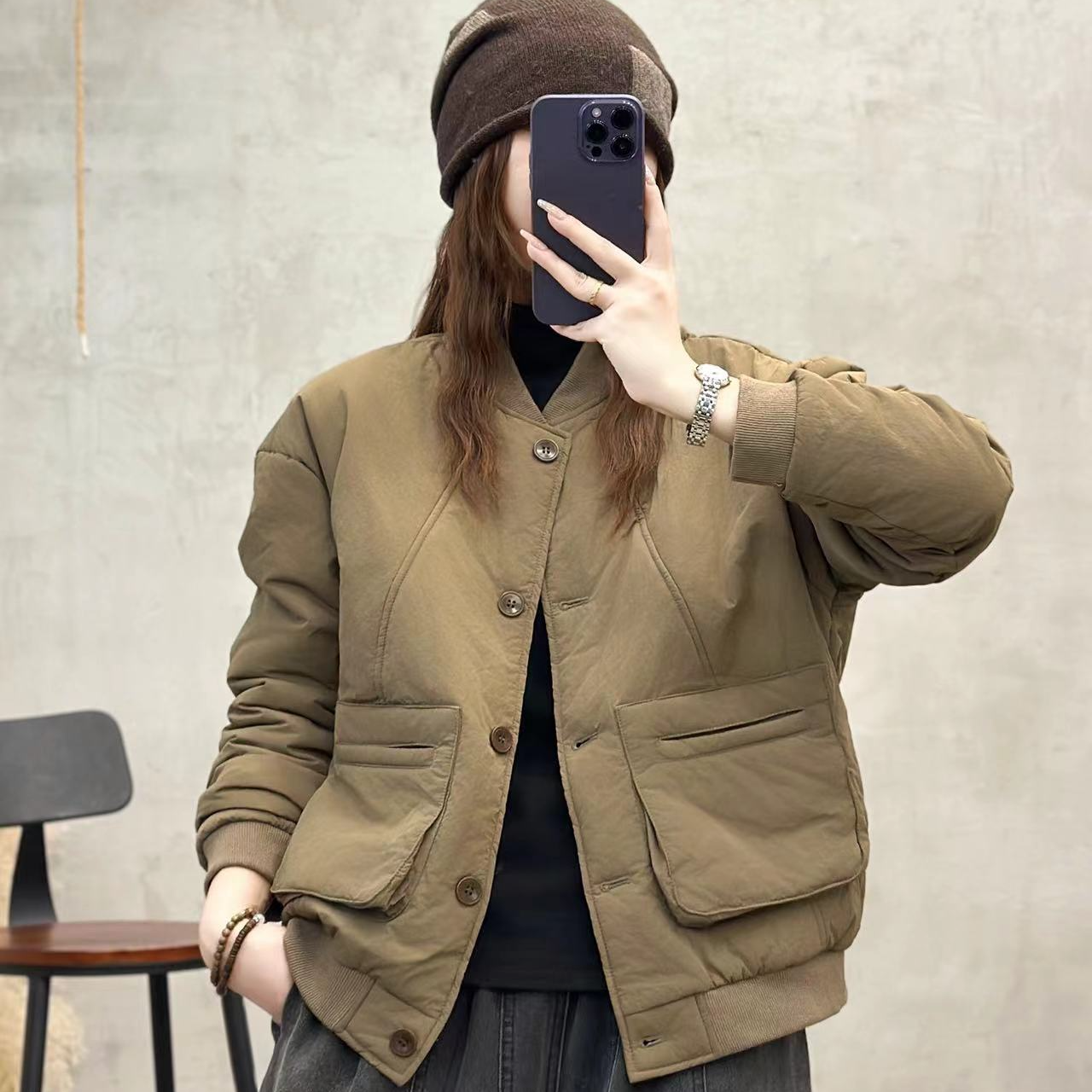 16059新款秋冬休闲时尚百搭简约显瘦减龄棉服