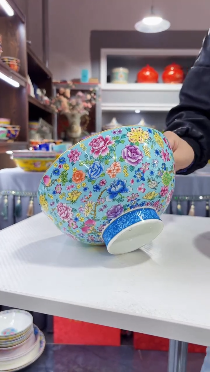 珐琅8英寸汤碗1个景德镇陶瓷