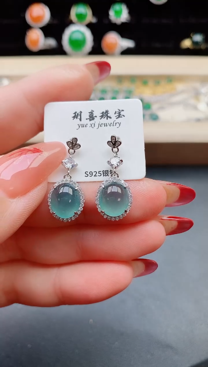 【闪购商品】翡翠耳饰银S925镶嵌50850508