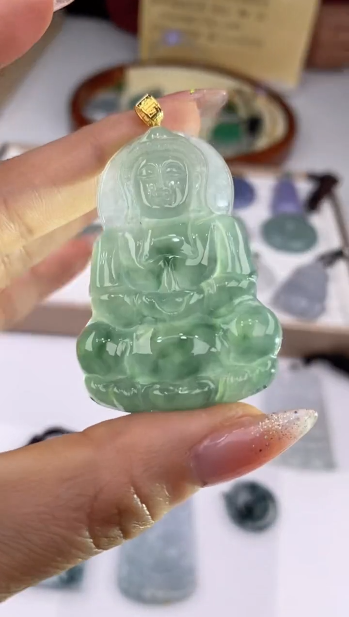 【闪购商品】翡翠吊坠(赠链)18K金镶嵌26561/静静聊翠