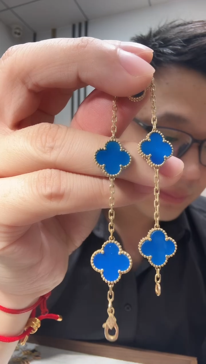 18K金镶嵌手链玛瑙/玉髓蓝色k黄，五花手链