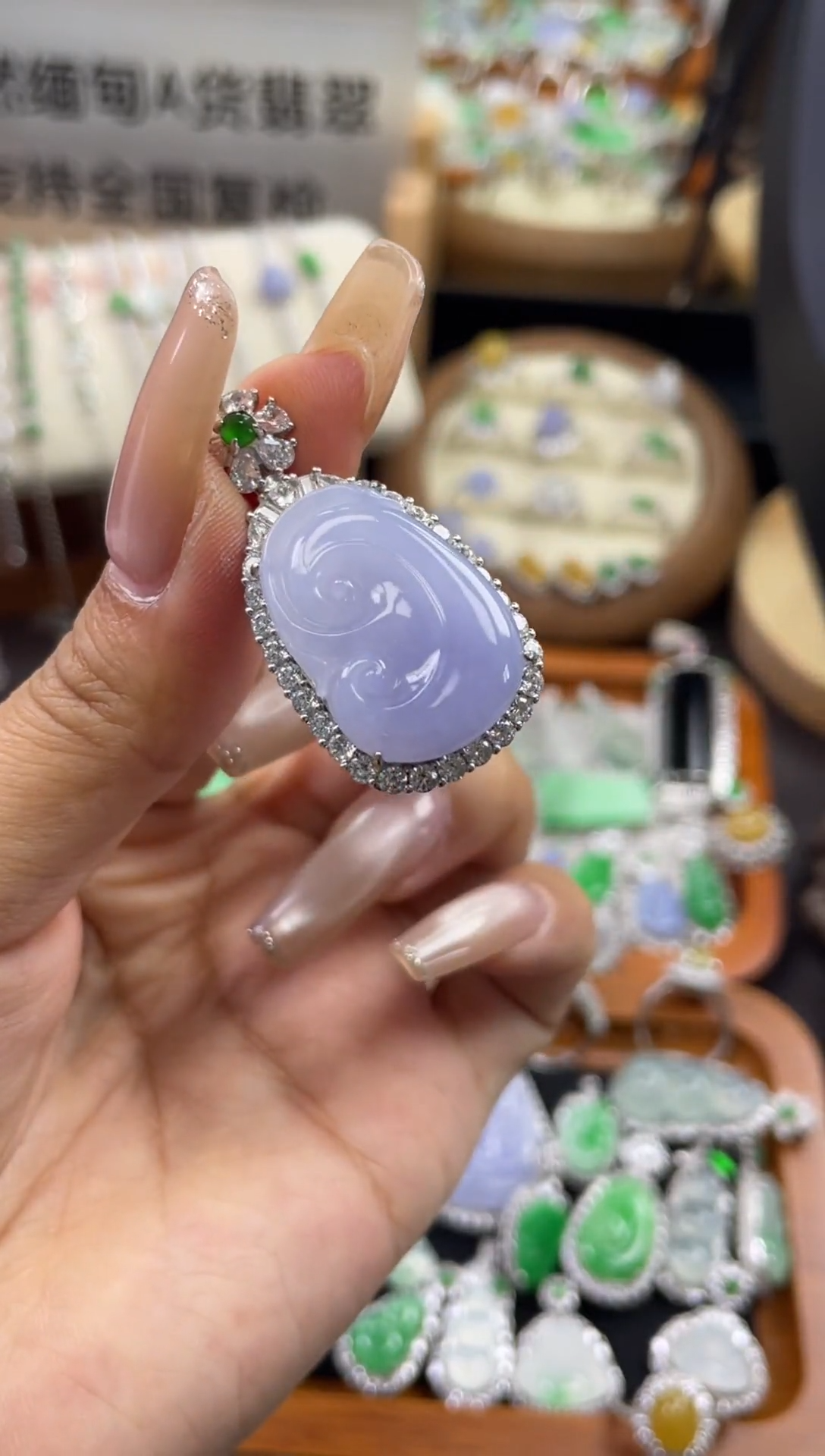 吊坠(不含链)银S925镶嵌翡翠吊坠