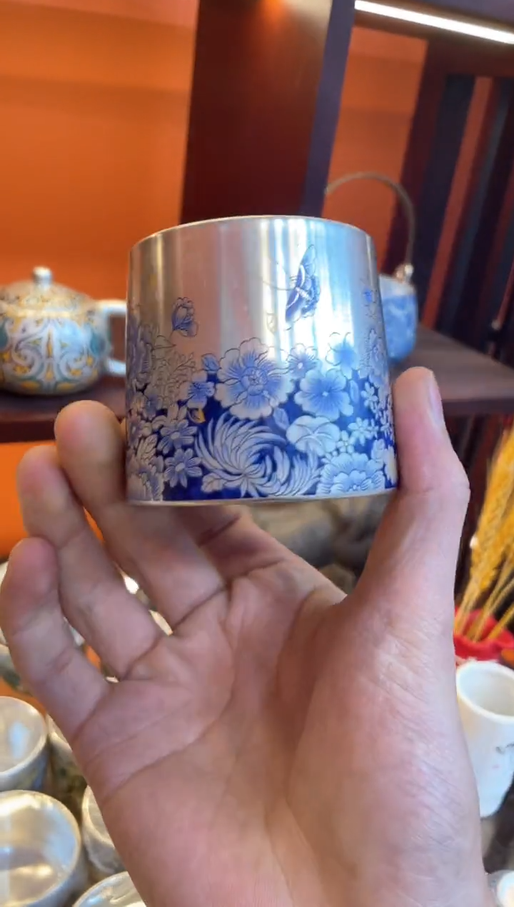 【闪购商品】瓷片@@@@@@@@@@@@@@蝶恋花蓝银杯