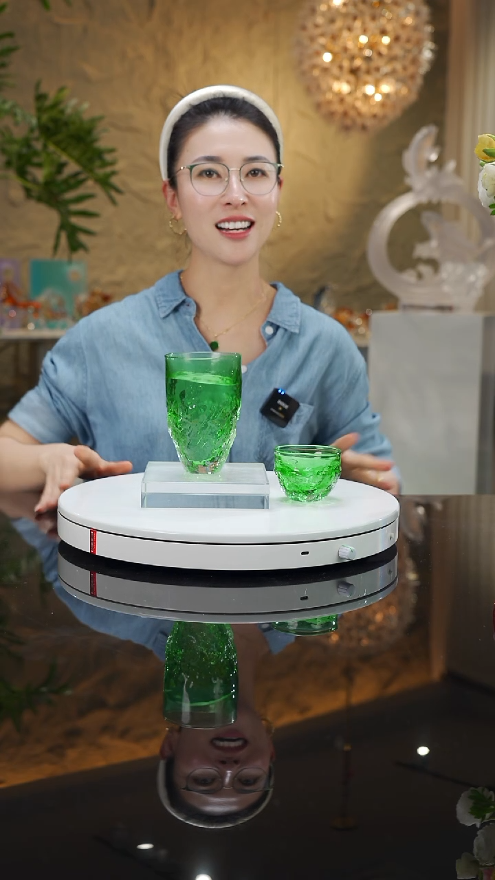 瓷片设计款绿色水杯加茶杯