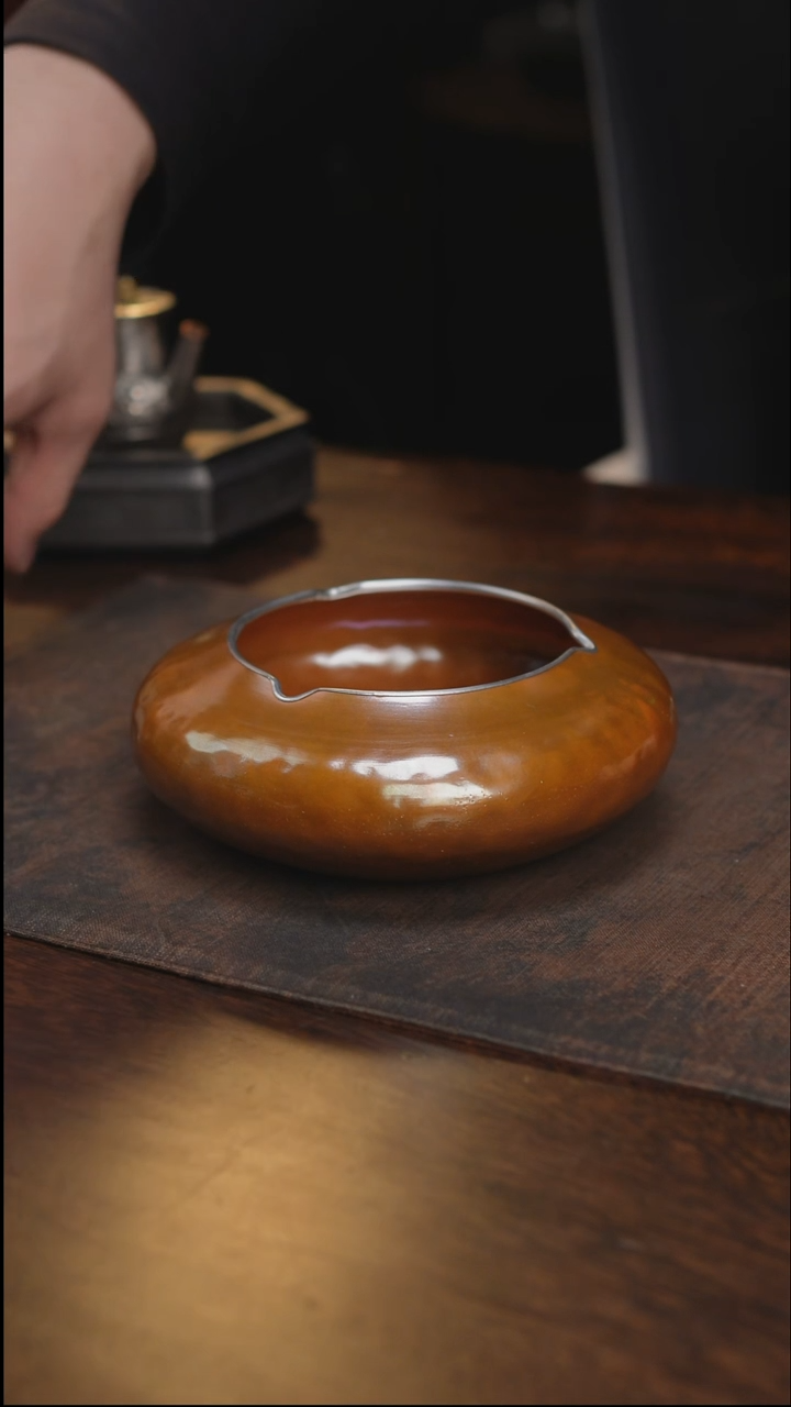 紫铜包锡边烟缸建水茶渣缸