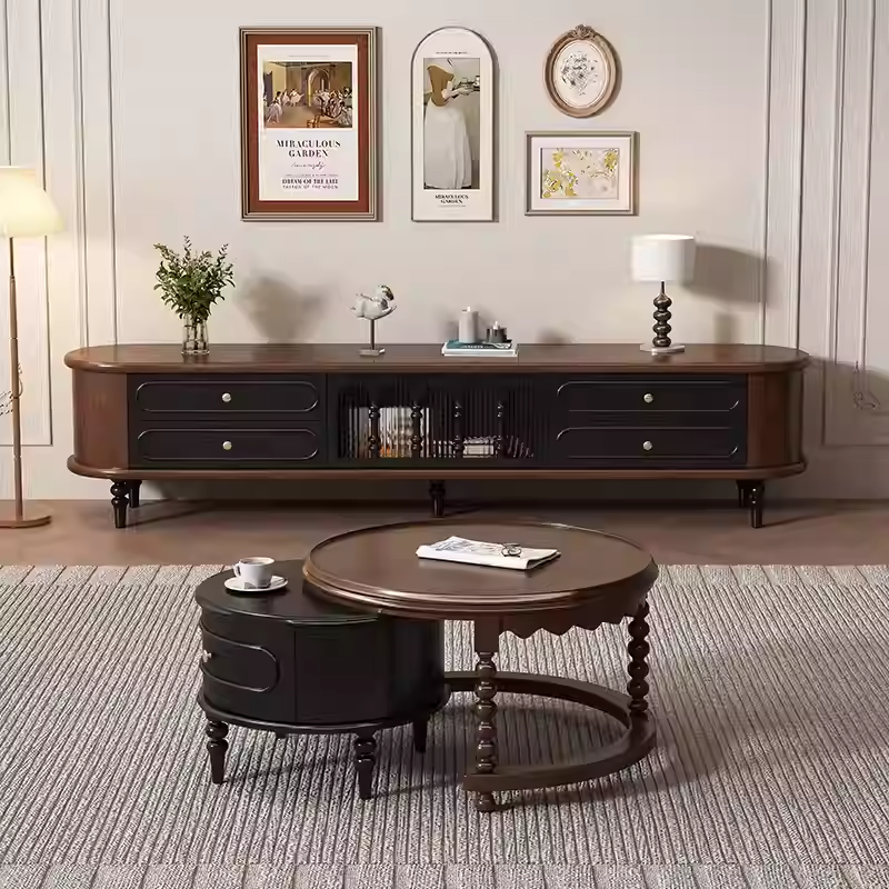 【定制专拍】法式复古纯实木电视柜客厅茶几电视机柜组合落地储物柜