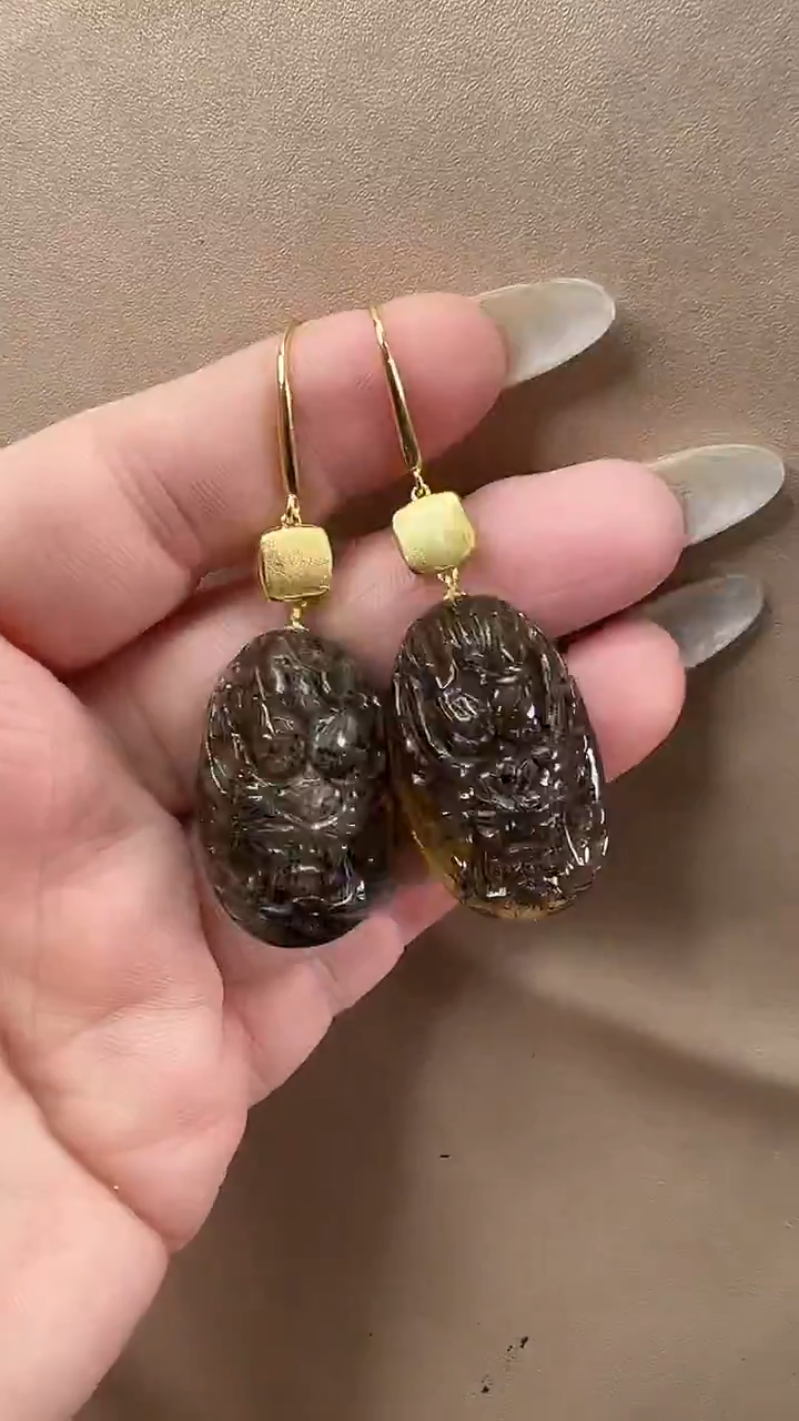 琥珀颈饰未镶嵌耳环