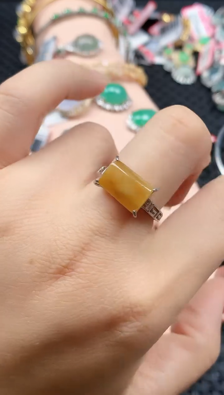 银S925镶嵌戒指翡翠天然A货缅甸翡翠