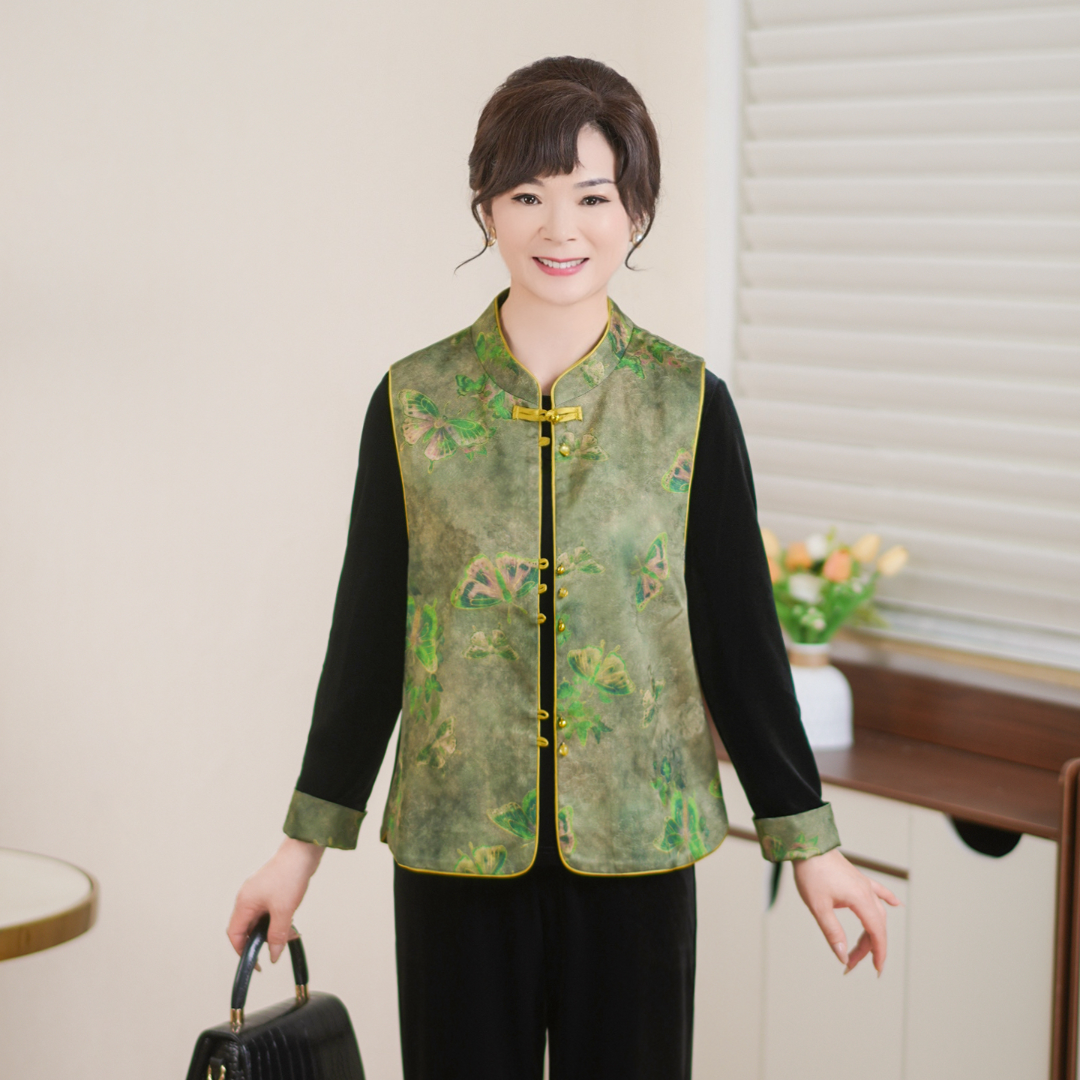 MUYUEZI/中年妈妈秋装新款洋气新中式马甲妈妈装秋冬时尚套装外套