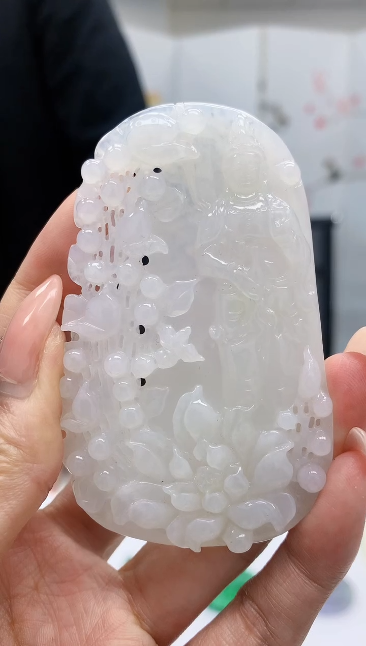 【闪购商品】定制翡翠未镶嵌5152MM-毛货挂件观音44