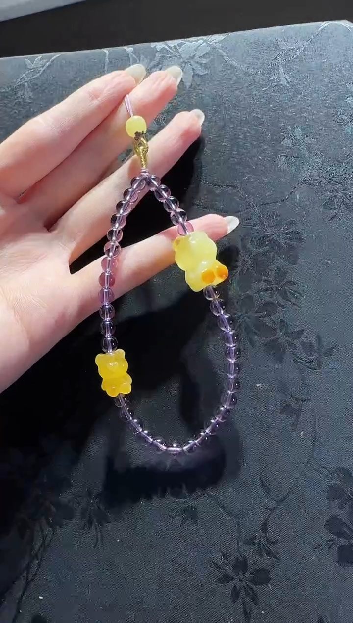 【闪购商品】紫晶手机链未镶嵌紫水晶蜜蜡小熊手机链