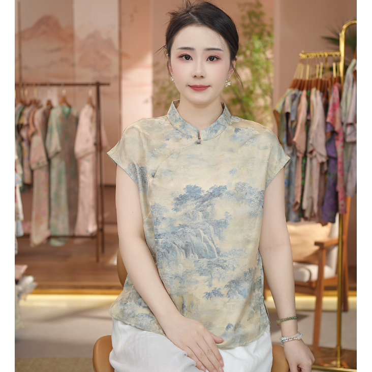 《 青花-短袖》新中式提花国风时尚休闲防晒透气短袖