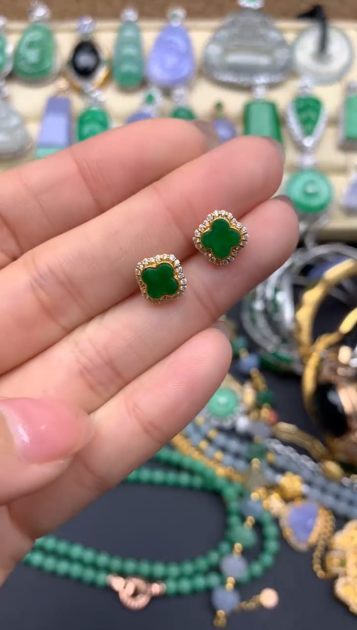 【闪购商品】翡翠耳饰18K金镶嵌437-中国好珍宝