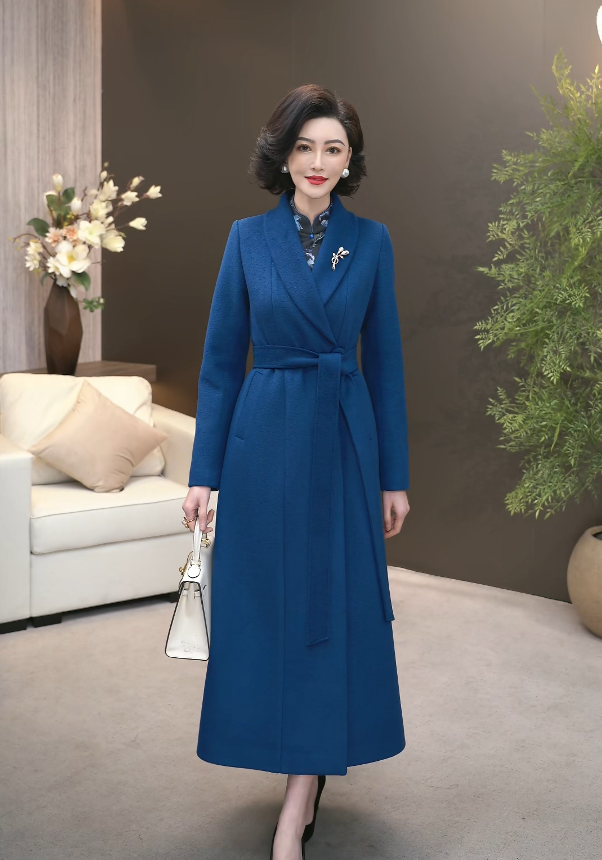 2025冬新款高奢精仿千岛尼青果领高贵优雅风暴蓝大衣外套WF2150