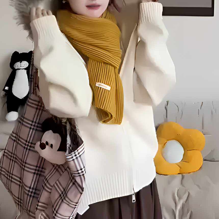 【半熟芝士】美式复古可拆卸毛领毛衣男女纯色连帽慵懒针织情侣外套