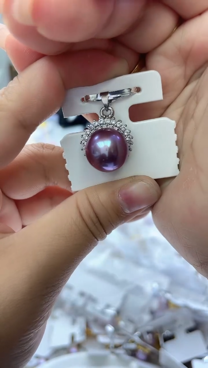 未镶嵌吊坠淡水珍珠紫色系 太阳花13mm