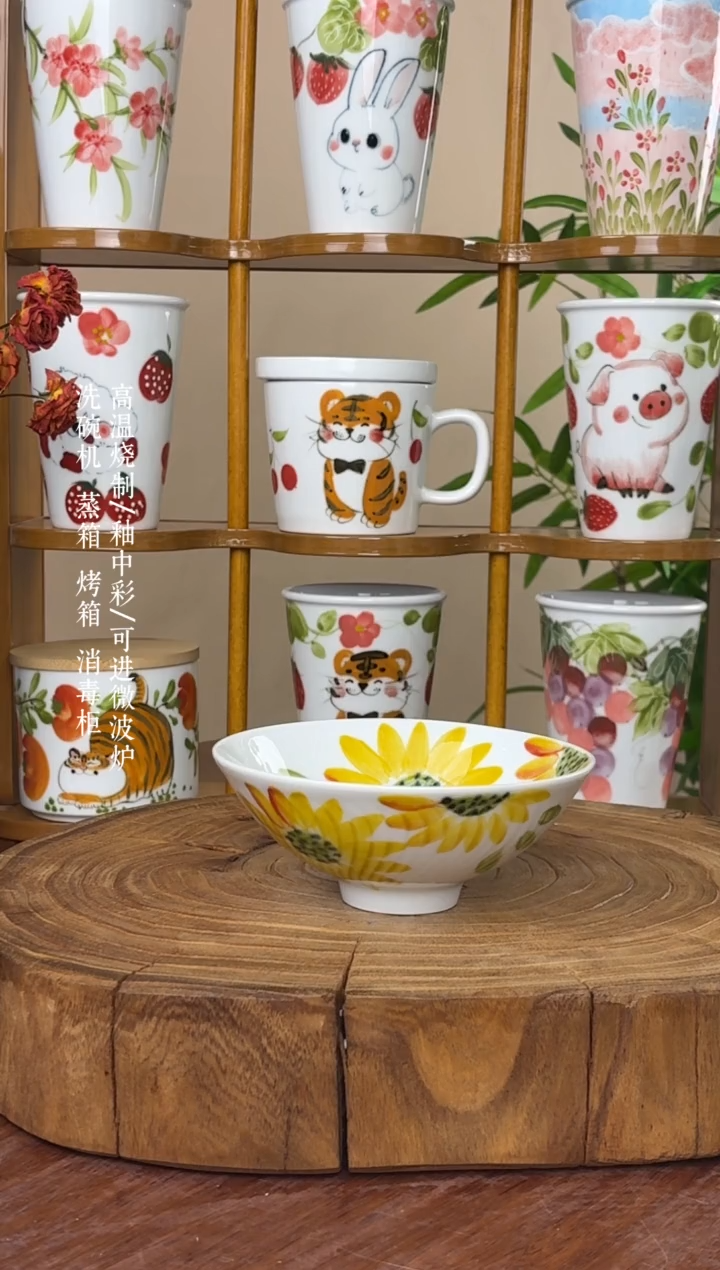 瓷片景德镇手绘釉中彩（食品级）小斗笠碗