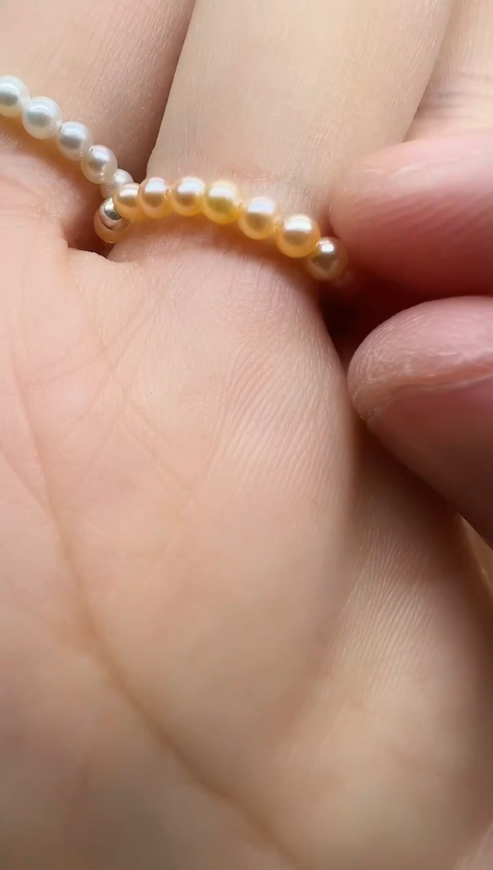 银S925镶嵌戒圈淡水珍珠粉色近正圆3mm