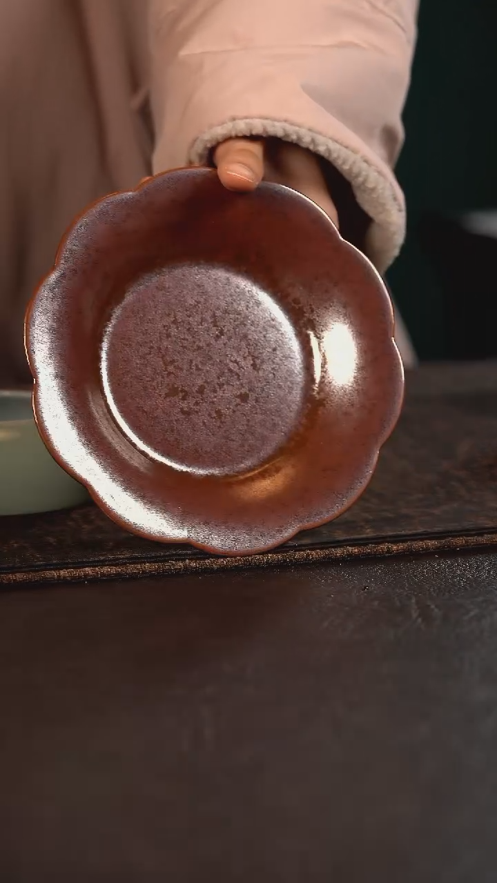 【闪购商品】杯聚澜堂红金花葵口壶承