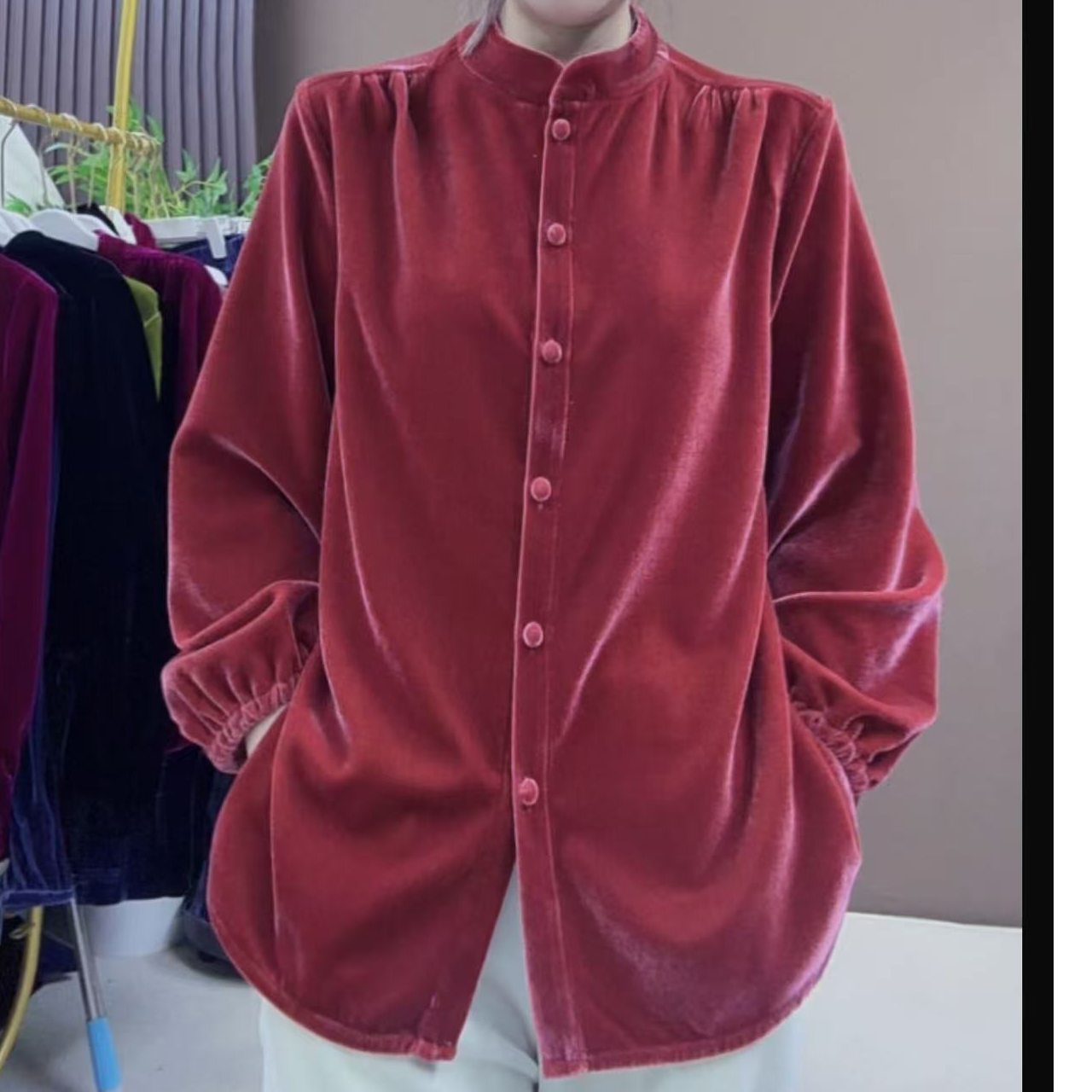 巍子严选工厂店时尚气质丝绒加复合加厚立领开衫276#