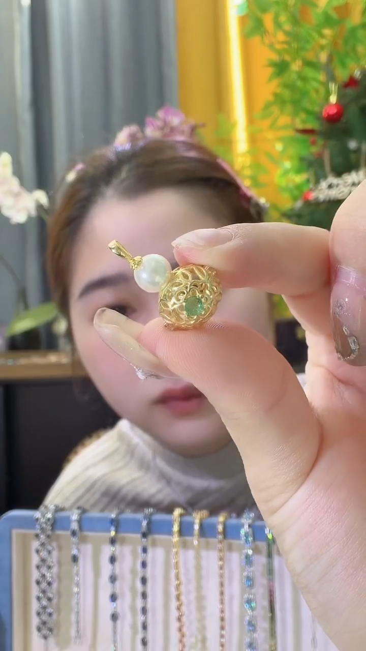 颈饰银S925镶嵌祖母绿祖母绿吊坠