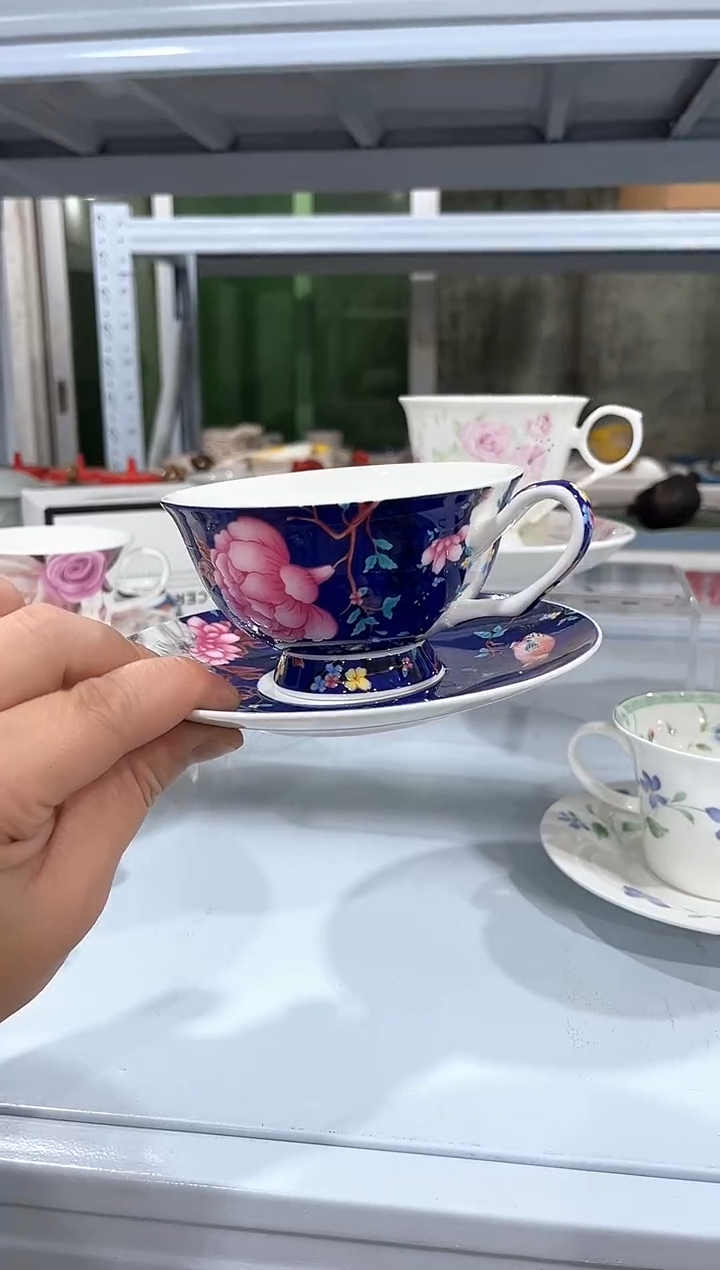 杯子骨瓷（简装）宝石蓝咖啡杯碟一套