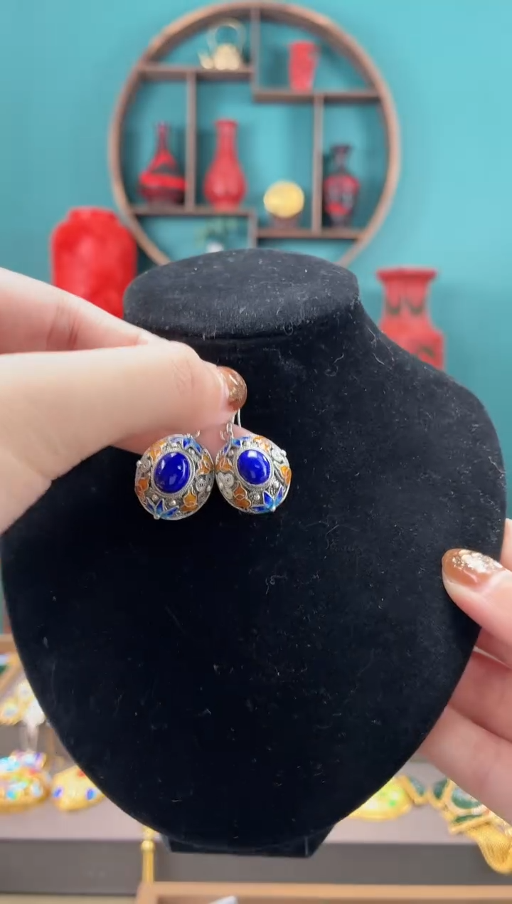 非遗手工花丝镶嵌耳环