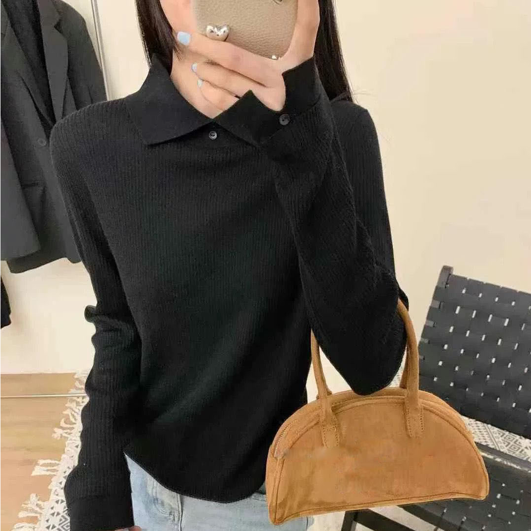 翻领纽扣亲肤秋冬外穿内搭打底衫气质减龄弹力毛衣针织衫女士毛衫