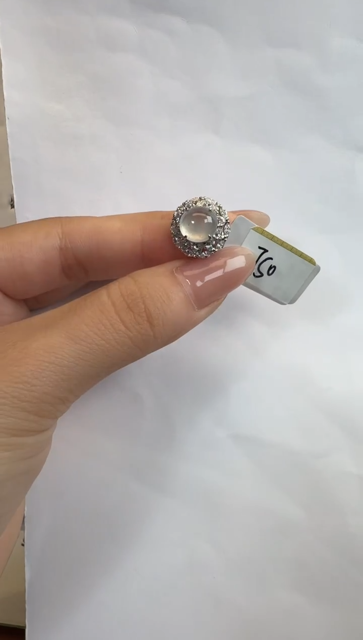 银S925镶嵌戒指翡翠925银镶缅甸A货翡翠戒指49