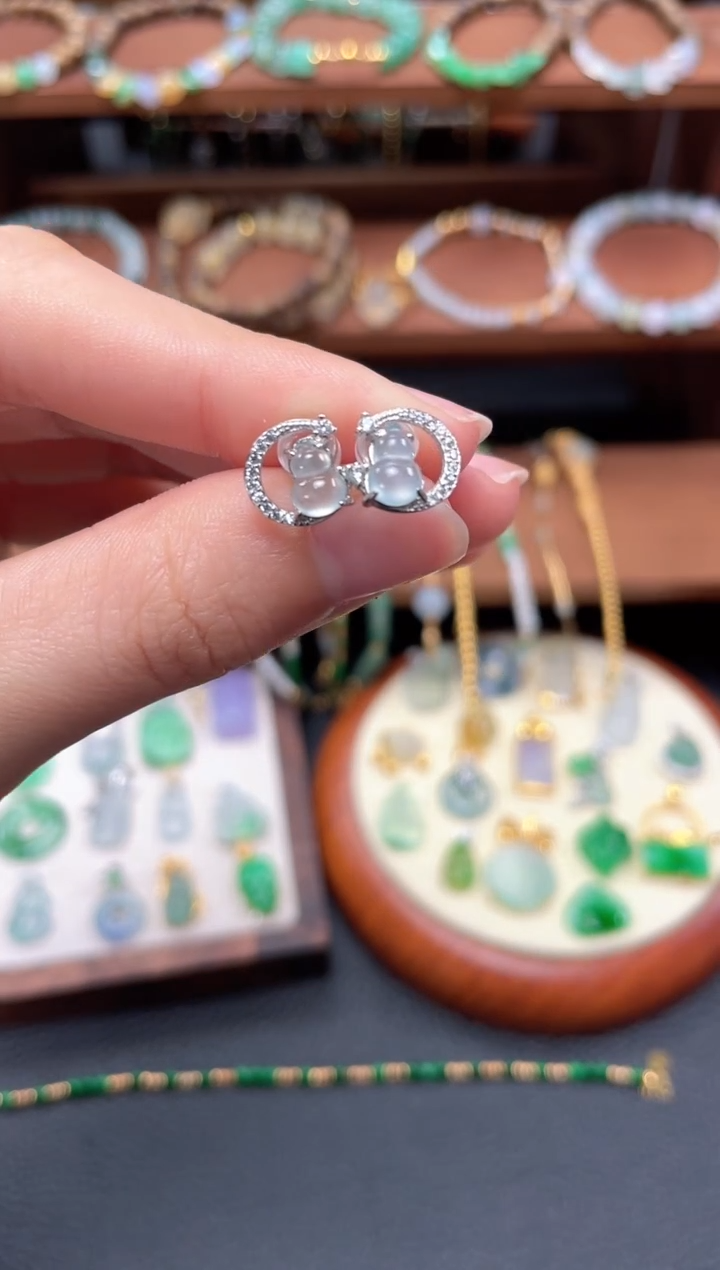 【闪购商品】翡翠耳饰银S925镶嵌2个  JK633