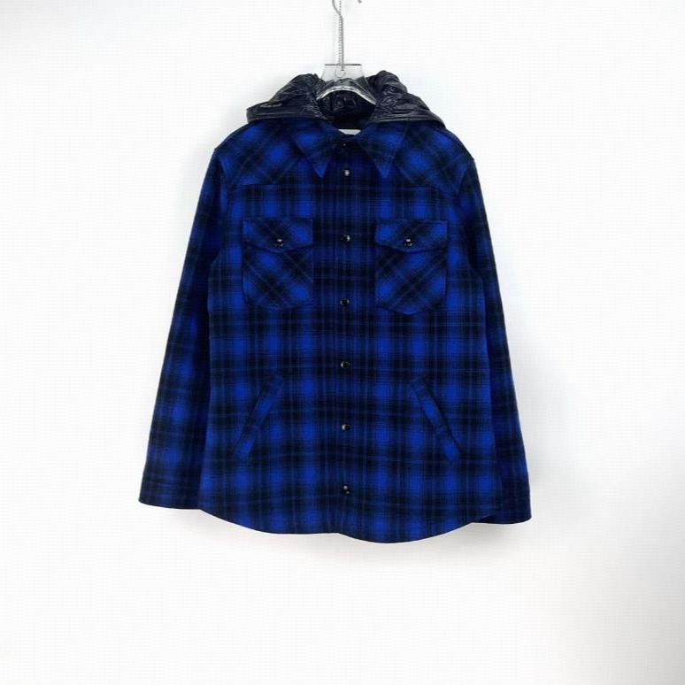 全新未使用 Celine/思琳 连帽格纹长袖外套 蓝黑/48