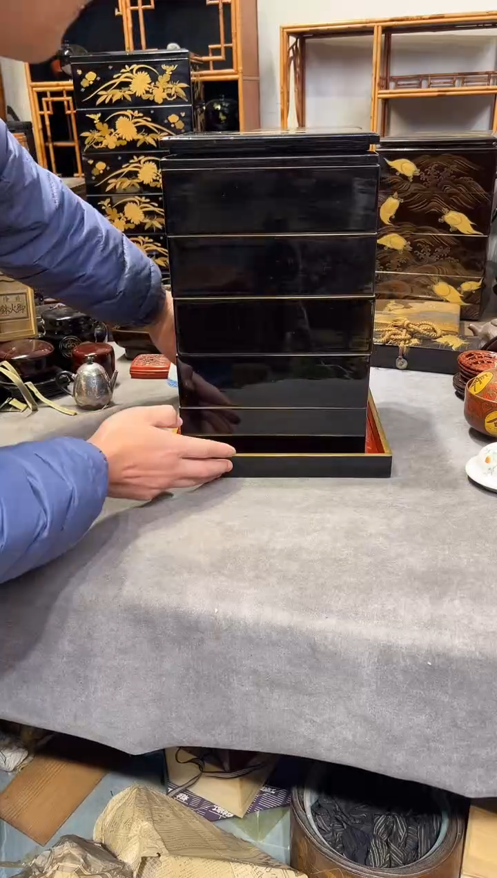 双盖五段 大漆漆器大漆漆器