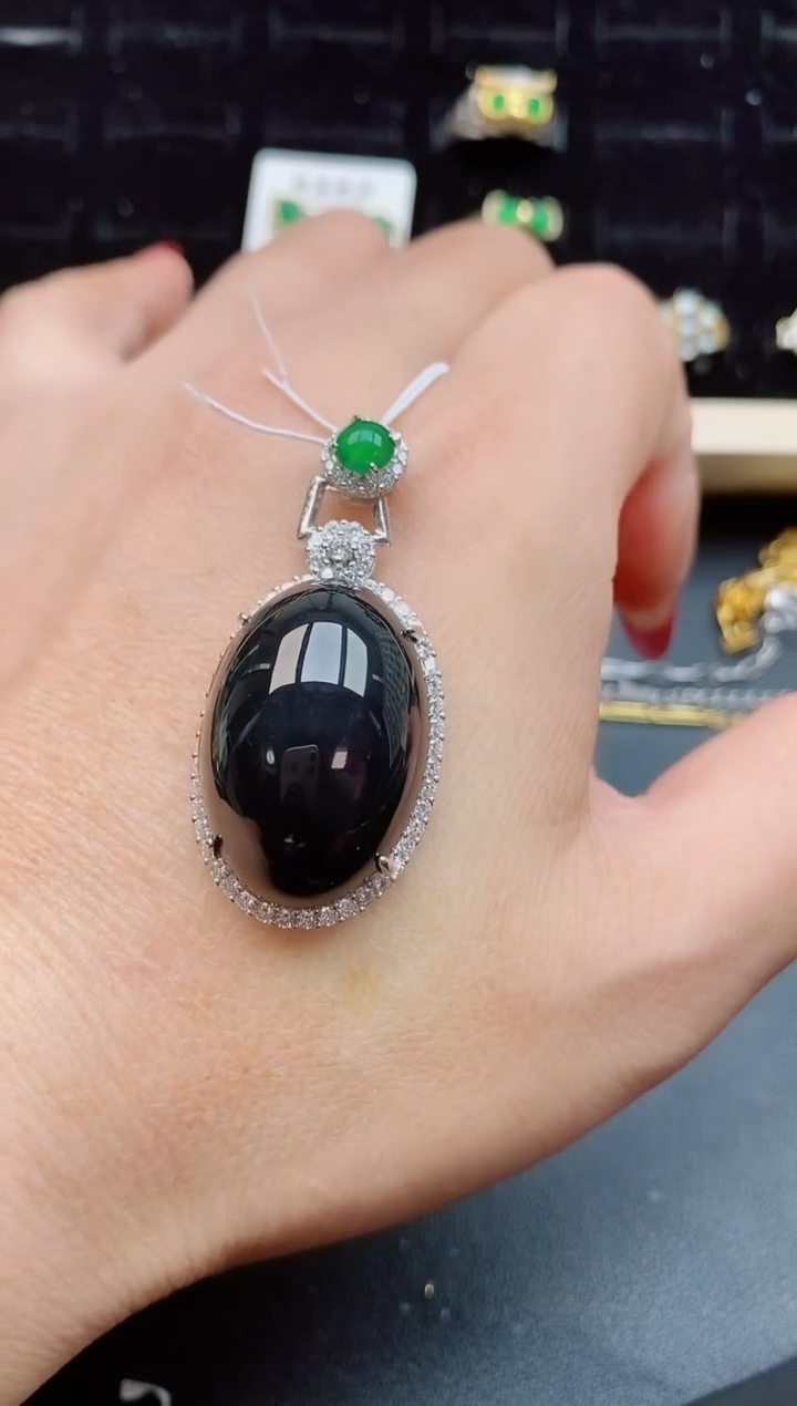 【闪购商品】翡翠吊坠(赠链)银S925镶嵌58050