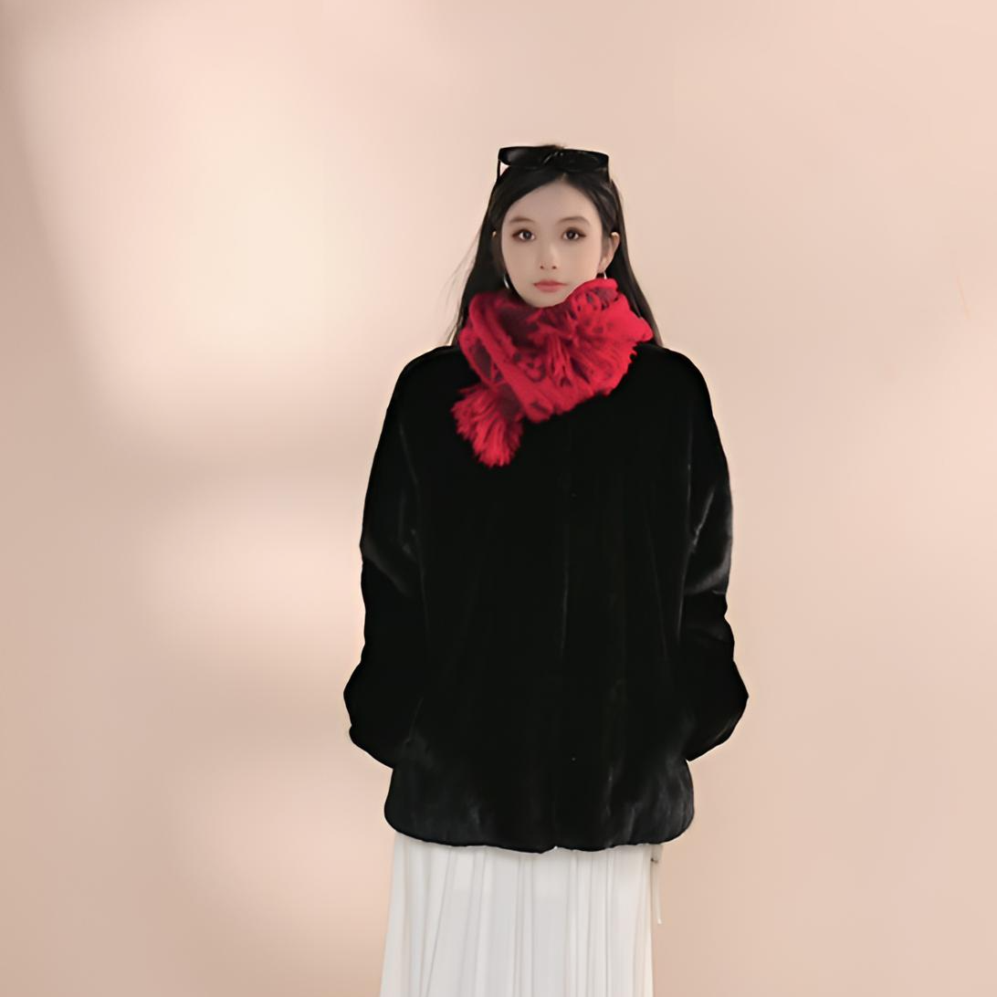 【安妮】WXJ8615水貂65CM时尚短款整貂天鹅绒品质皮草水貂外套女