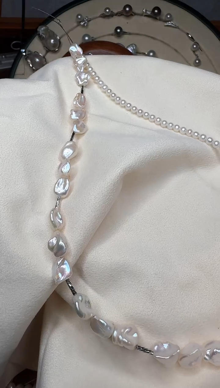 【闪购商品】淡水珍珠颈饰银S925镶嵌12号极光设计款碎银子